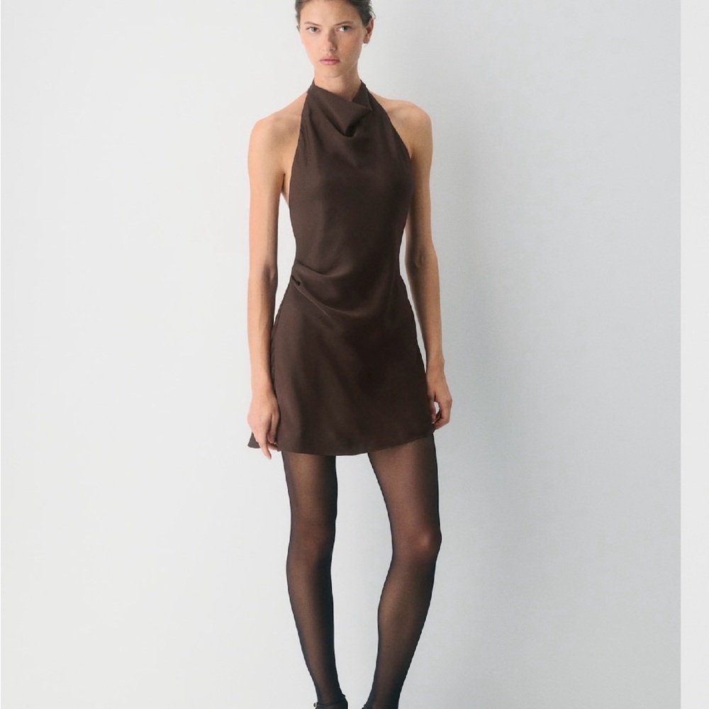 Elegant Brown Halter Dress